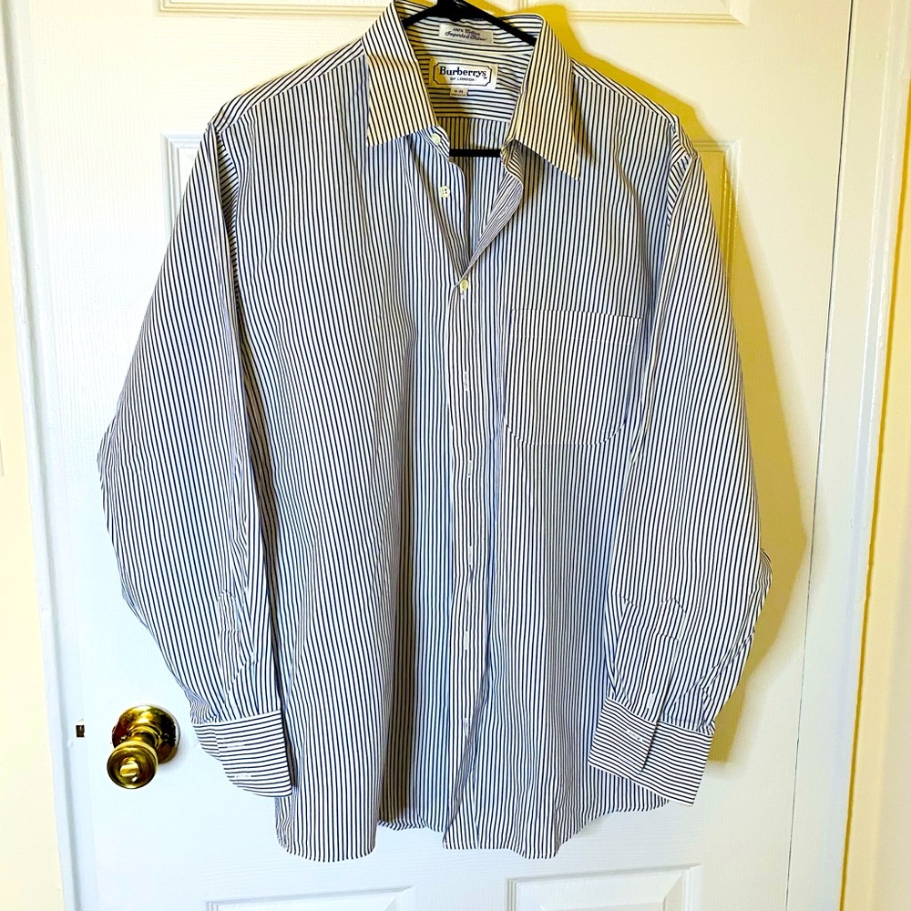 Burberrys London Mens 16-35 Striped Button Down Shirt